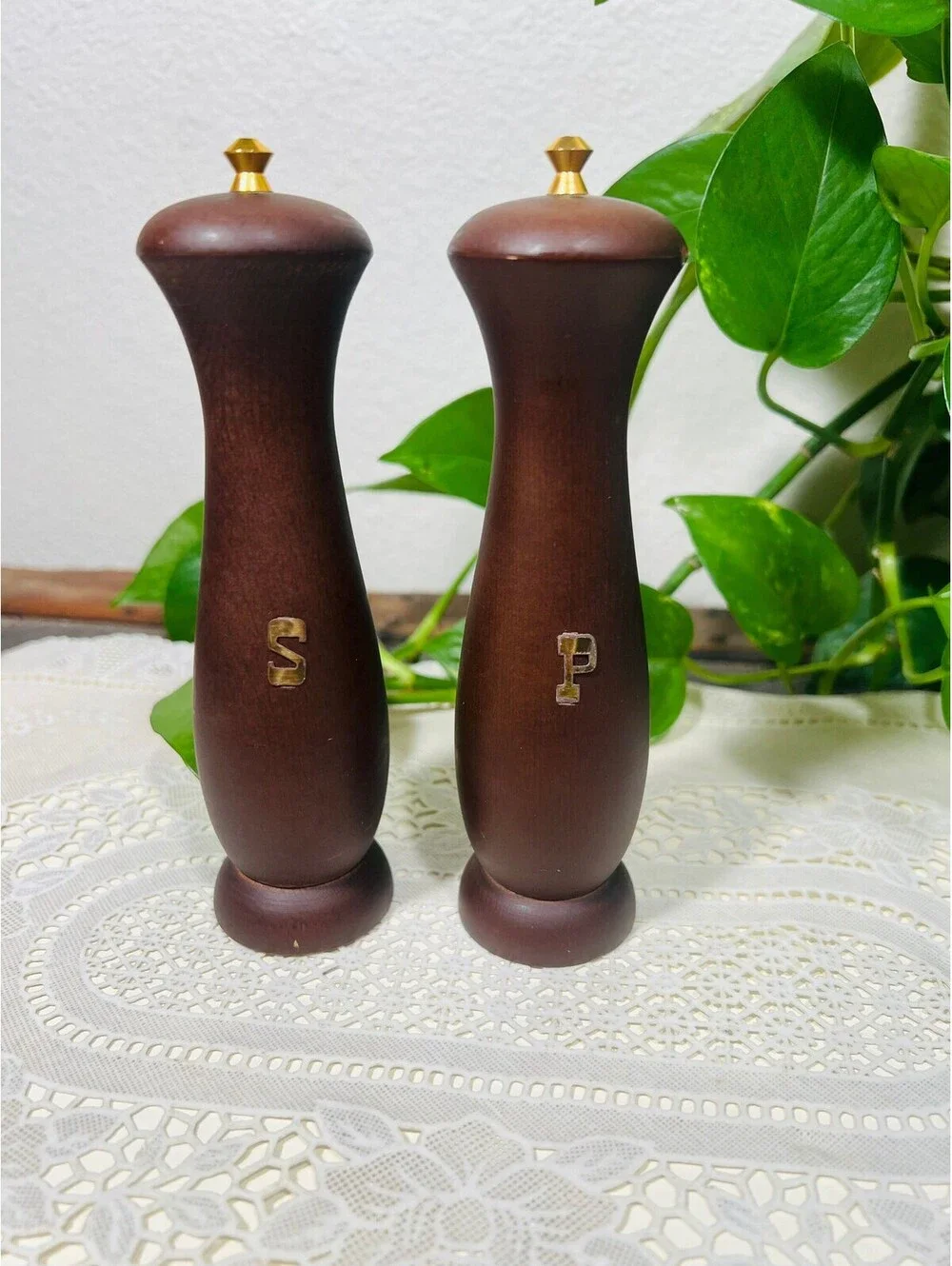 Vintage Japan Wooden with Gold Accents Salt and Pepper Shakers
